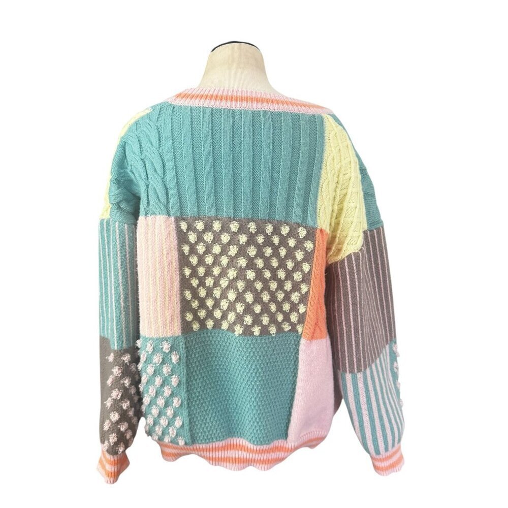 Colorful Patchwork Cardigan Sweater size L - Picture 4 of 9